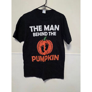 Men's Port & Company Black Orange Pumpkin Graphic Short Sleeve Tee‎ M Halloween